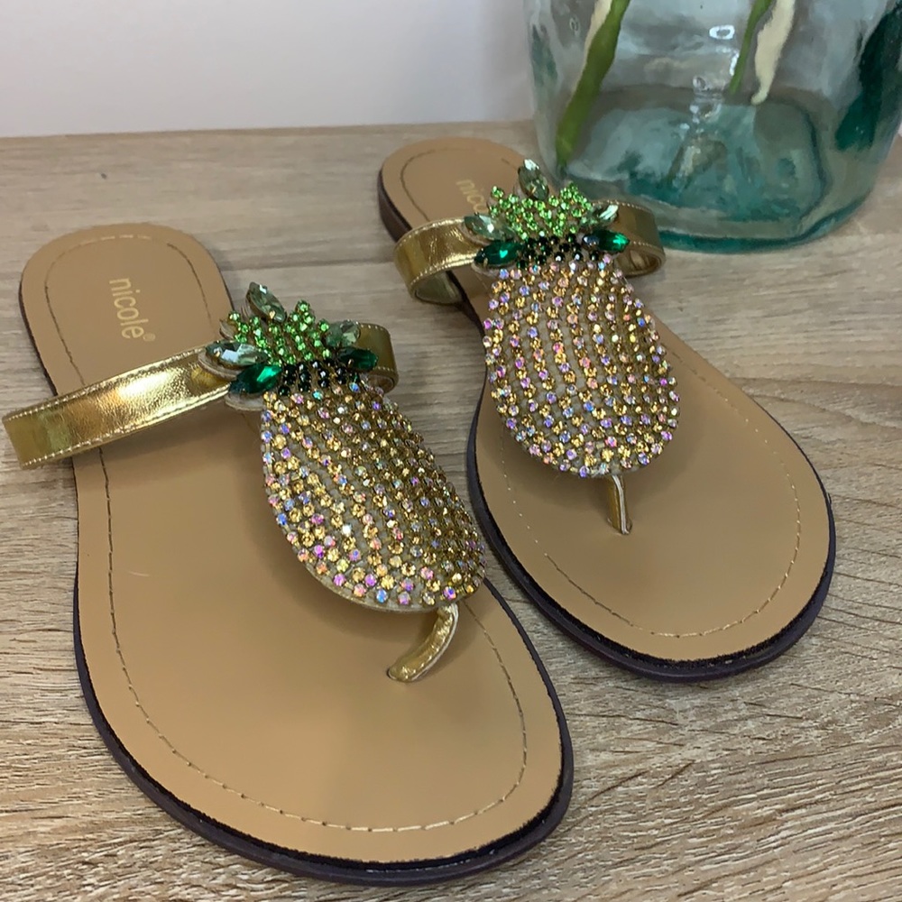 Nicole Pineapple Rhinestone Bling Flip Flops 8